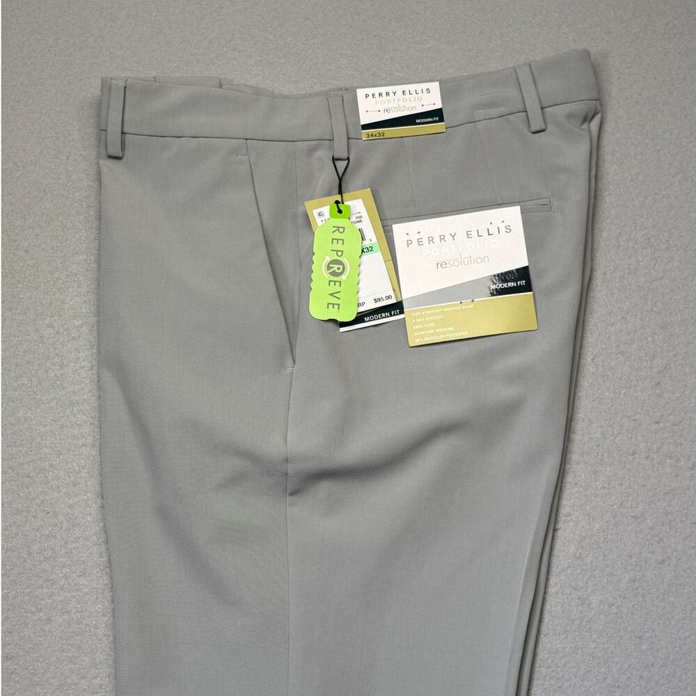 Perry Ellis Portfolio Men's Modern-Fit Stretch Pants Chiseled Stone 34x32 $95